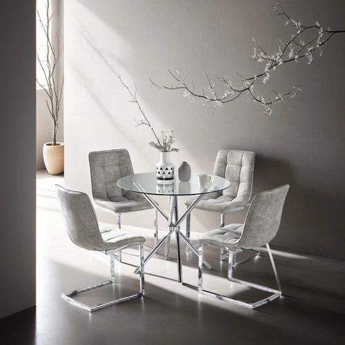 Stół okrągły szklany Ufo 80 cm transparentny nowoczesny do jadalni i salonu chrom Intesi