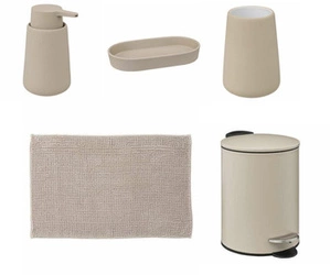Zestaw akcesoriów łazienkowych Colors beżowy ceramiczny z mydelniczką owalną