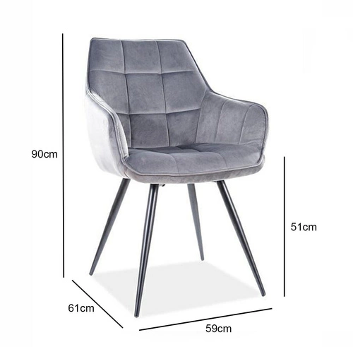 Krzesło tapicerowane Loly Velvet szare do jadalni welurowe z podłokietnikami glamour Intesi