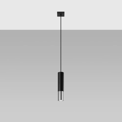 Lampa wisząca Loopez czarna chrom nowoczesna tuba do kuchni salonu lub nad wyspę