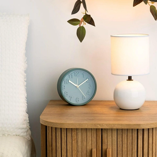 Lampka nocna do sypialni Timeo Atmosphera biała połysk nowoczesna ceramiczna z abażurem