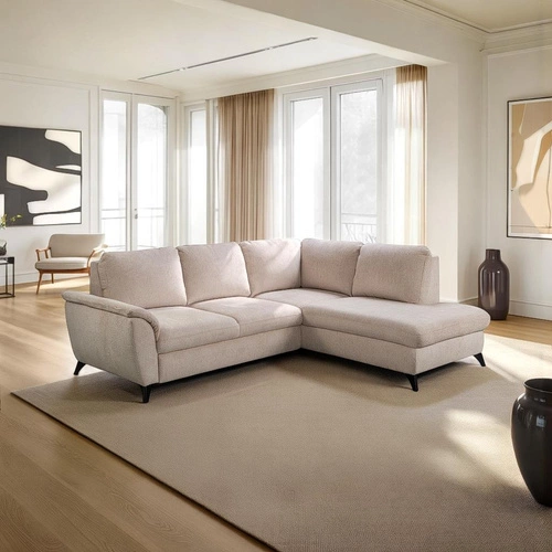 Narożnik z funkcją spania Nevada beżowy prawy nowoczesny do salonu z pojemnikiem