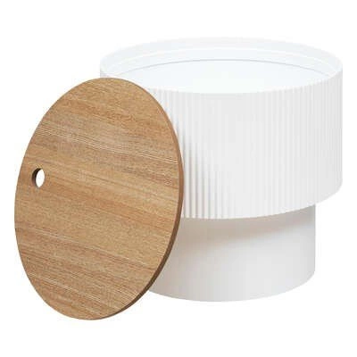 Okrągły stolik kawowy Enola S biały z ukrytym schowkiem nowoczesny do salonu Atmosphera