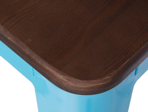 Hoker Paris Wood 75 cm niebieski industrialny metalowy z drewnianym siedziskiem do wyspy kuchennej