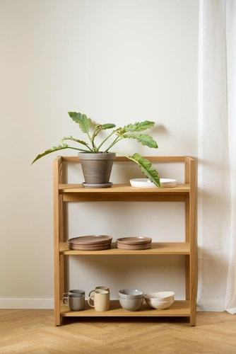 Regał na książki drewniany Ludza Actona 3 półki dąb naturalny styl skandynawski do salonu