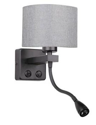 Kinkiet ścienny Polo nowoczesny LED z regulacją czarny z szarym abażurem do sypialni