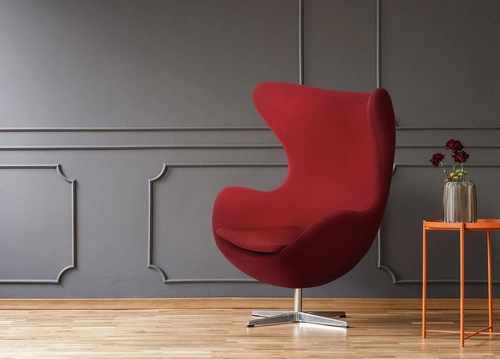 Fotel Jajo inspirowany Egg czerwony kaszmir D2.DESIGN obrotowy nowoczesny do salonu