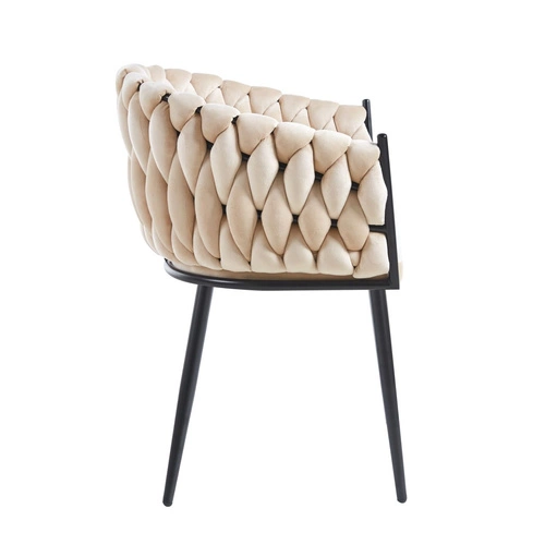 Krzesło do jadalni Malaya Velvet beżowe tapicerowane welur z podłokietnikami glamour Intesi