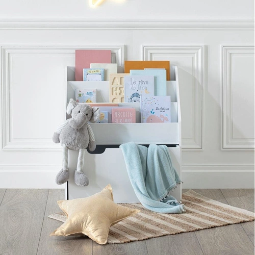 Regał ze schowkiem na kółkach biały