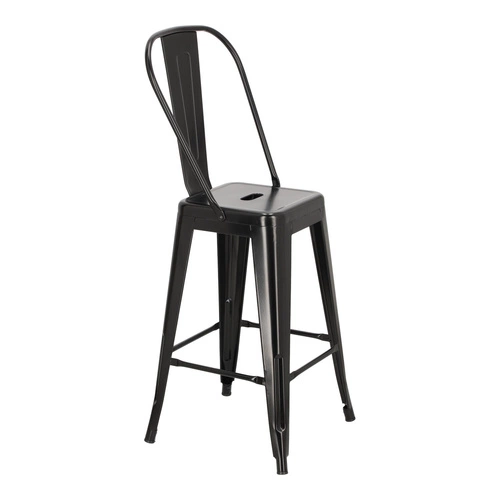 Hoker Paris Back 66 cm czarny metalowy z oparciem do wyspy kuchennej inspirowany Tolix D2.DESIGN