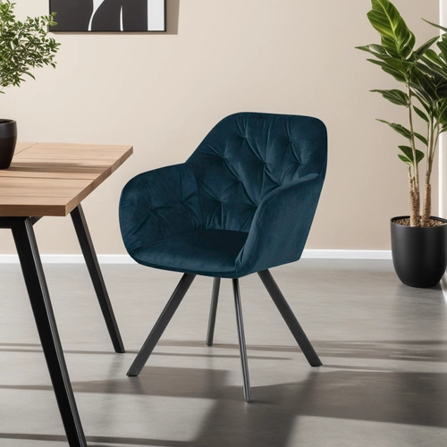 Krzesło tapicerowane Lola VIC Actona do jadalni welurowe granatowe z podłokietnikami glamour