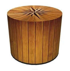 Pufa okrągła Kompas Intesi nowoczesna tapicerowana do salonu lub sypialni brązowa 40 cm