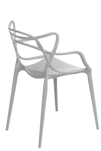 Krzesło do jadalni Lexi szare inspirowane Master chair nowoczesne, sztaplowane, z podłokietnikami