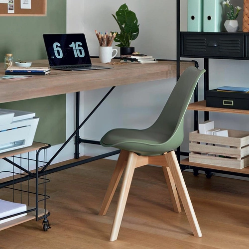 Krzesło tapicerowane Baya khaki Atmosphera do jadalni nowoczesne z bukowymi nogami