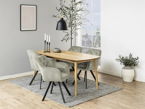 Krzesło tapicerowane Lola VIC Actona do jadalni welurowe piaskowe z podłokietnikami obrotowe