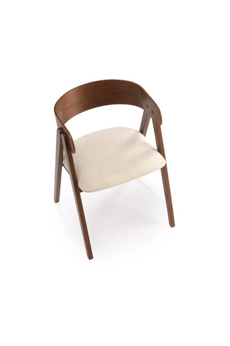 Krzesło drewniane Bissel Intesi do jadalni tapicerowane beżowe z podłokietnikami orzech retro