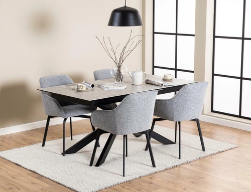 Stół rozkładany do jadalni Irwine Actona szary ceramiczny blat czarne nogi nowoczesny 168–210x90 cm