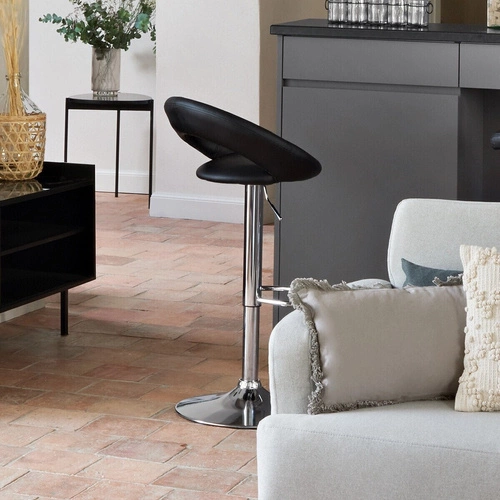 Hoker z oparciem Sasha Atmosphera czarny regulowany obrotowy do kuchni nowoczesny metalowy
