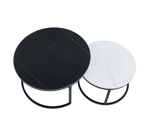 Zestaw 2 okrągłych stolików kawowych Silas ceramicznych czarny i biały nowoczesny do salonu
