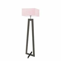 Lampa podłogowa JAWA nowoczesna drewniana z jasnoróżowym abażurem do salonu Lysne 138 cm