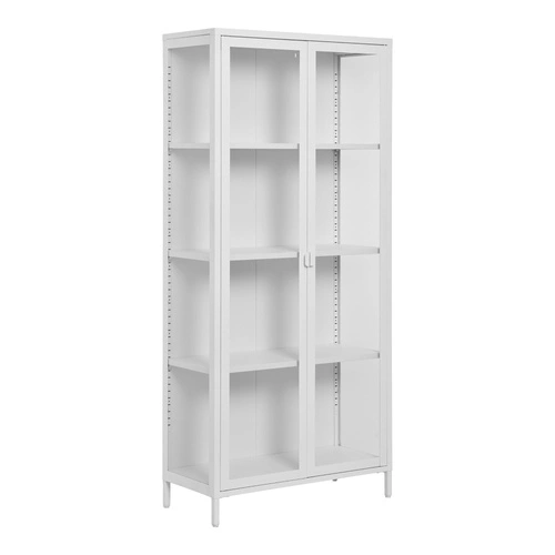 Witryna szklana biała do salonu Brisbane Intesi nowoczesna metalowa na książki i dekoracje 175 cm