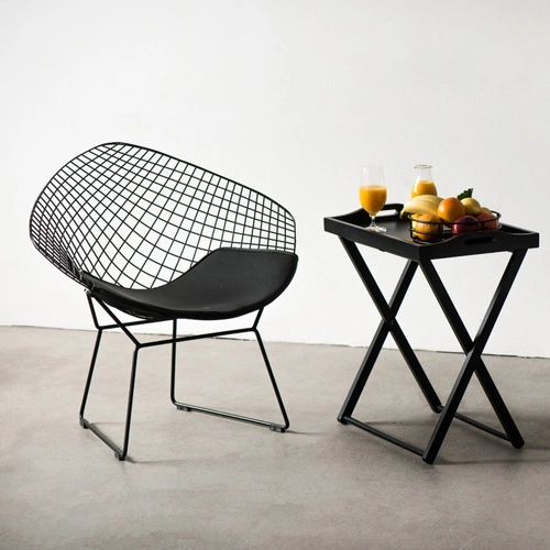 Krzesło do jadalni HarryArm inspirowane Diamond Armchair srebrne metalowe z podłokietnikami