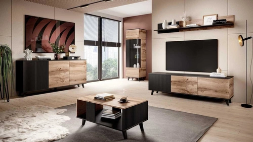 Szafka RTV 180 cm Adre dąb wotan czarna nowoczesna loftowa stojąca do salonu Intesi