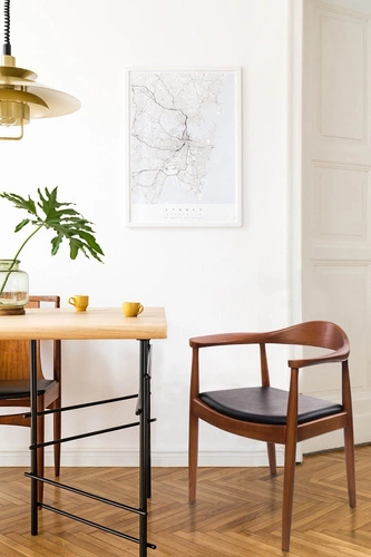 Krzesło drewniane President D2.DESIGN do jadalni z podłokietnikami retro tapicerowane eco skóra