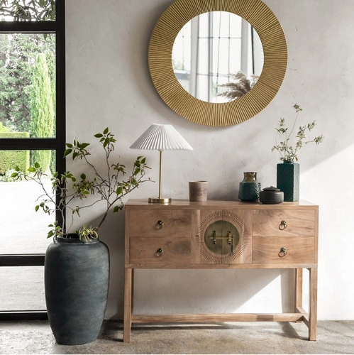 Lampka nocna Jil złota z białym abażurem glamour do sypialni i salonu 47 cm Atmosphera