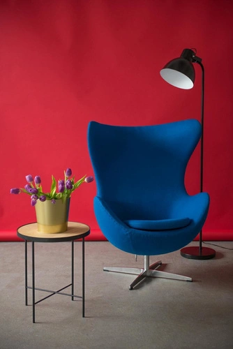 Fotel Jajo Egg D2.DESIGN niebieski kaszmir obrotowy bujany nowoczesny do salonu