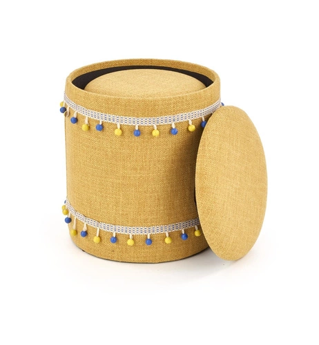 Zestaw 2 puf Eblis żółte okrągłe ze schowkiem do salonu i pokoju dziecięcego Intesi