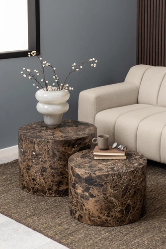 Zestaw 2 stolików Dice okrągłe marmur brązowy outlet