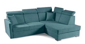 Narożnik z funkcją spania do salonu Mils XL morski nowoczesny z pojemnikiem prawy