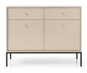 Komoda Evora beżowa nowoczesna z szufladami na wysokich nóżkach do salonu Intesi 104 cm