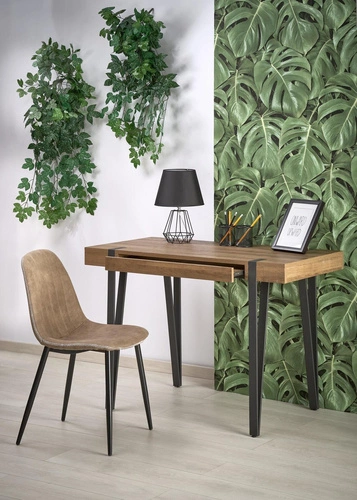 Biurko do pracy nowoczesne z szufladą Indorika orzech miodowy czarne loft 110x55 cm Intesi