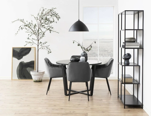 Krzesło tapicerowane Brooke Actona welurowe szare z podłokietnikami do jadalni glamour