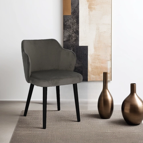 Krzesło tapicerowane Bergen do jadalni szare z podłokietnikami nowoczesne skandynawskie Intesi