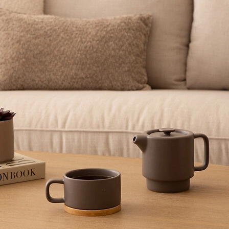 Imbryk ceramiczny Nature 400 ml taupe do parzenia herbaty z bambusową podstawką 5five simply smart