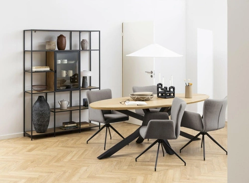 Krzesło tapicerowane Laura Actona obrotowe z podłokietnikami szare do jadalni nowoczesne