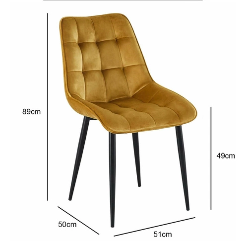 Krzesło tapicerowane Poly Intesi welurowe żółte nowoczesne do jadalni na czarnych nogach