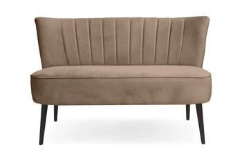 Sofa Sally beżowa tapicerowana nowoczesna dwuosobowa do salonu na wysokich nogach