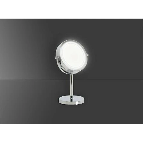 Lusterko LED Juvira okrągłe powiększające stojące do makijażu w srebrnej ramie