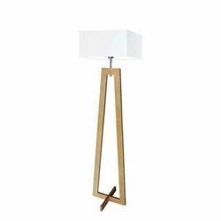 Lampa stojąca do salonu JAWA biała z abażurem dębowy stelaż skandynawska Lysne 138 cm