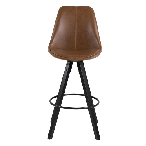 Hoker Dima Brandy z oparciem do kuchni i wyspy, tapicerowany skórą ekologiczną na drewnianych nogach