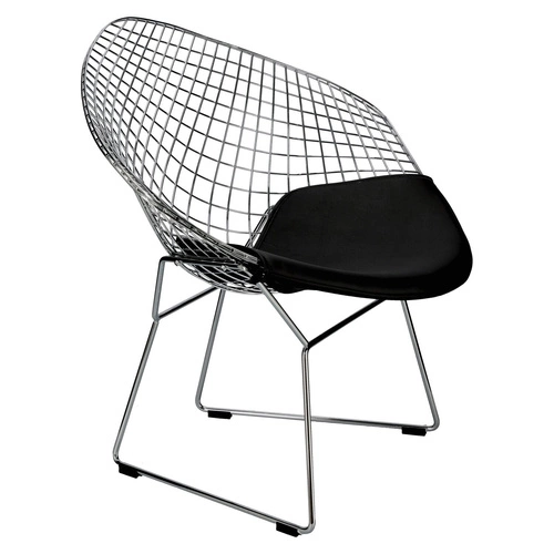 Krzesło do jadalni HarryArm inspirowane Diamond Armchair srebrne metalowe z podłokietnikami