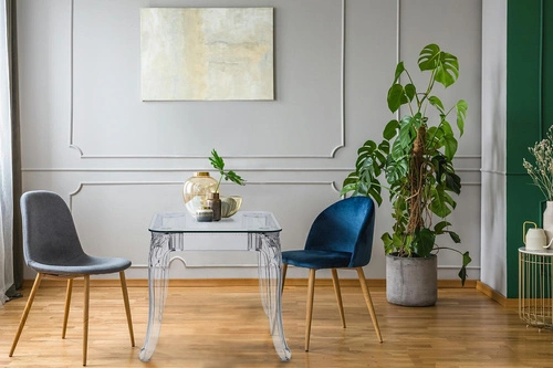 Stół szklany kwadratowy Ghost 62x62cm transparentny glamour do jadalni i kuchni Intesi