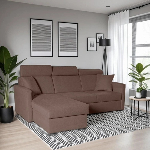 Narożnik Mils z funkcją spania brązowy tkanina Soro 28