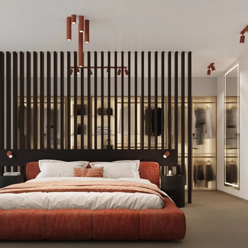 Plafon sufitowy KARBON 60 ochra czerwona do salonu minimalistyczny aluminiowy SOLLUX