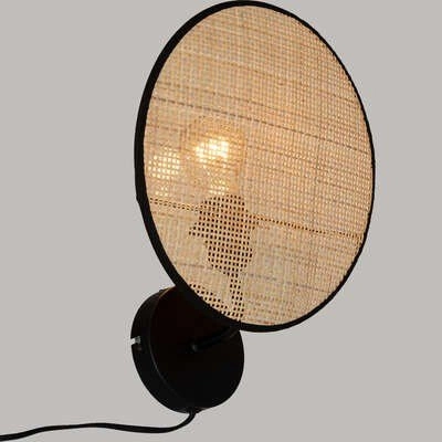 Kinkiet ścienny Olme boho rattanowy czarny z włącznikiem do sypialni i salonu Atmosphera