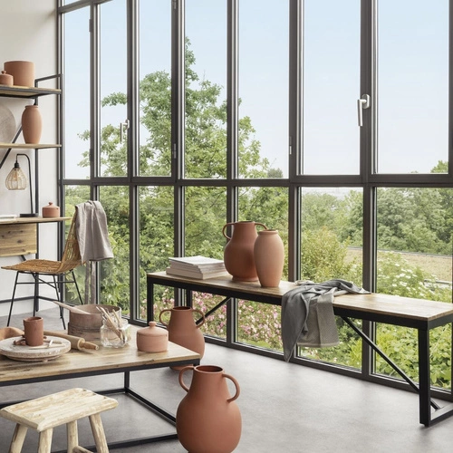 Ławka loftowa Edena z drewna akacjowego i metalu do przedpokoju i jadalni Atmosphera 170 cm